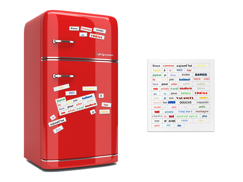 Eléments magnétiques pour message au frigo